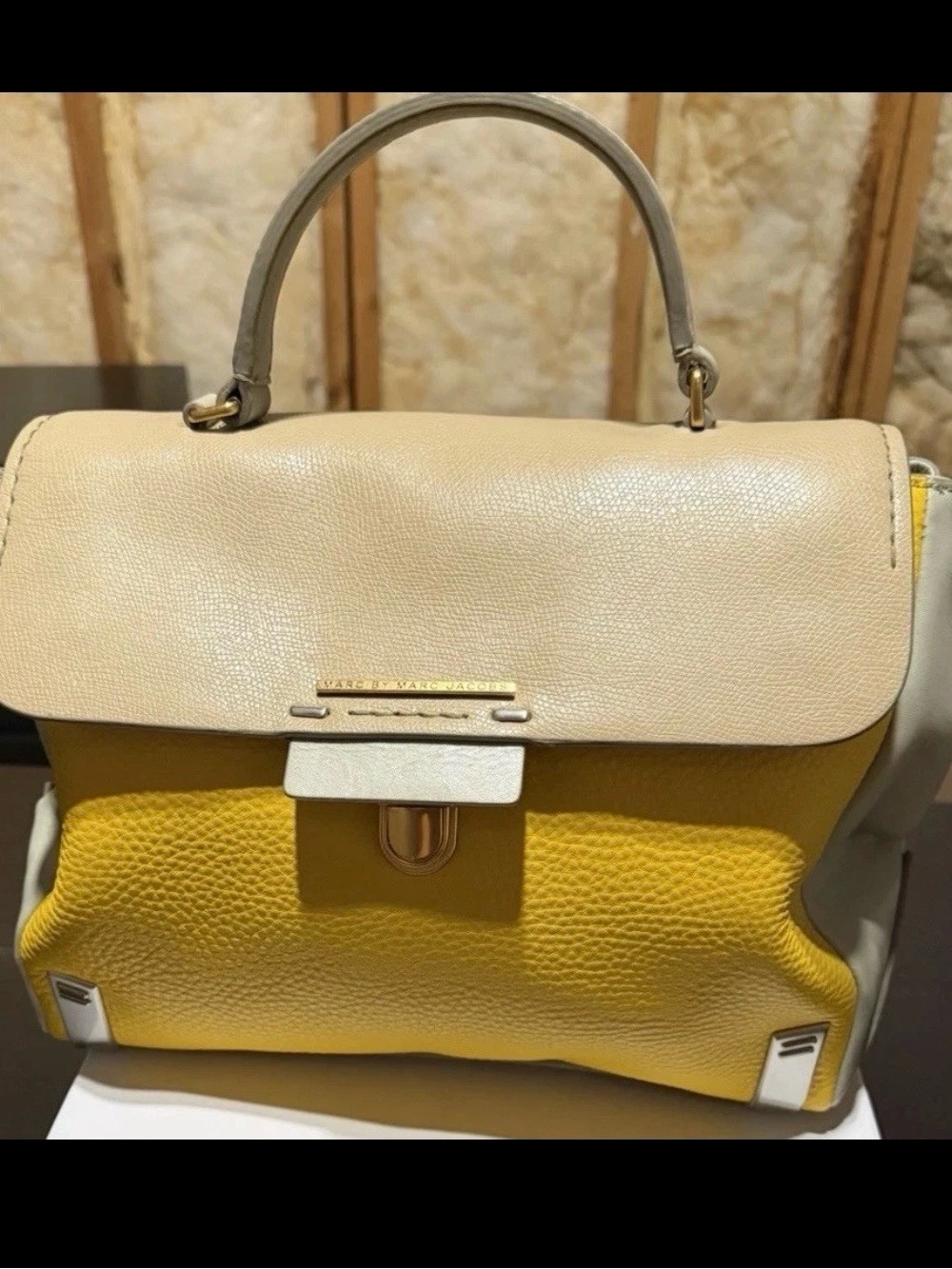 Marc Jacobs Yellow and Cream Leather Top-Handle Satchel